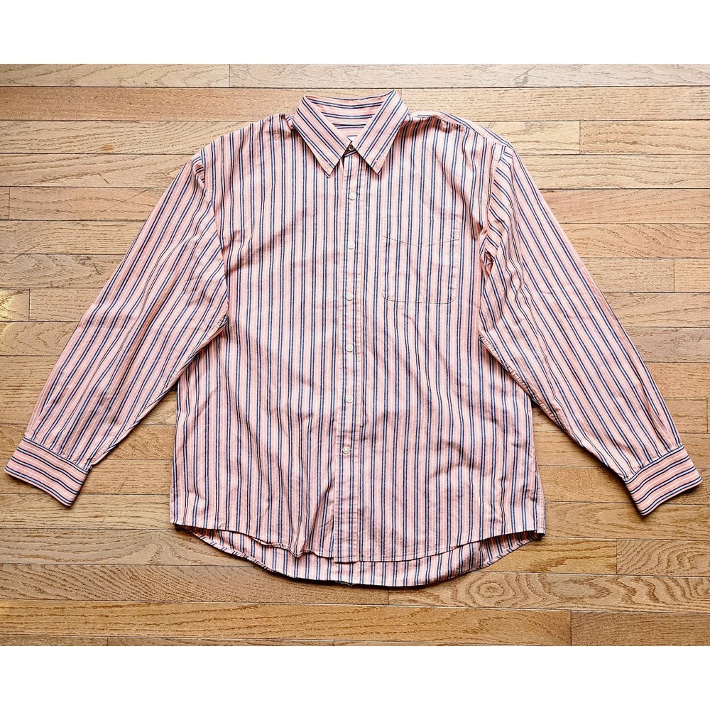 Cutter & Buck Men’s XL Button‑Down Shirt Salmon Peach Pinstripe Classic Fit - Picture 1 of 10